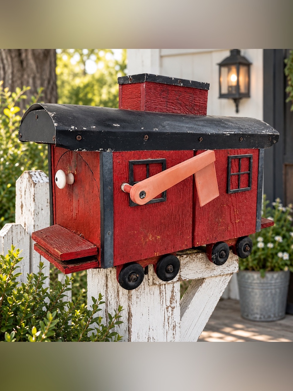 Vintage Handmade Wood Caboose Mailbox 22” Folk Art Train Railroad Rustic Decor